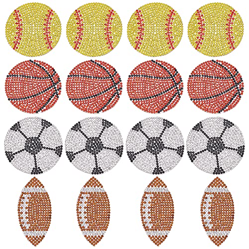 WEBEEDY 16 Stück Sport Aufnäher Patch Aufnäher Applikation Ball Bügelbild Bling Strass Patches Für T-Shirt Jeans Tasche Kleiderbeutel (Basketball, Tennis, Rugby, Fußball) von WEBEEDY