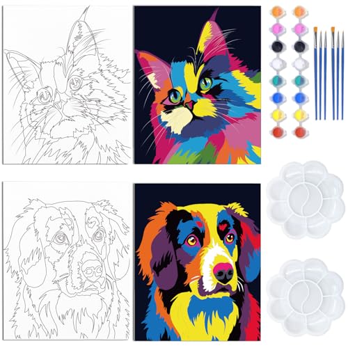 WEBEEDY 2 Pack Vorgezeichnete Leinwand-Kits Vorgedruckte Leinwand-Set Tiere DIY Leinwandmalerei Geschenk-Kits 8x10 Zoll MalLeinwand Für Zuhause Dekoration Party Gefällige Bunte Hund Und Katze WEBEEDY 2 Pack Vorgezeichnete Leinwand-Kits Vorgedruckte Leinwand-Set Tiere DIY Leinwandmalerei Geschenk-Kits 8x10 Zoll MalLeinwand Für Zuhause Dekoration Party Gefällige Bunte Hund Und Katze von WEBEEDY