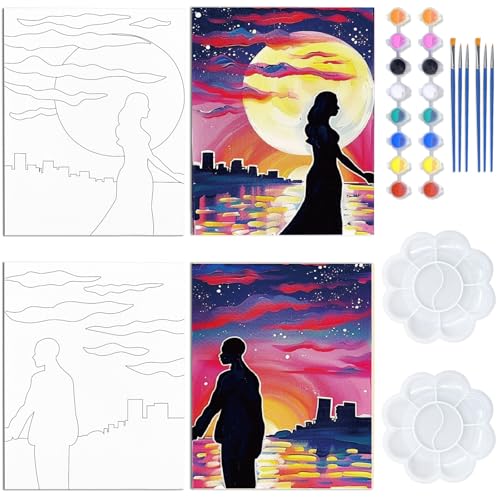 WEBEEDY 2 Pack Vorgezeichnete Leinwand Paare Malparty Kits Sip Und Malset Für Erwachsene Date Night 20x25 cm Leinwandmalerei Kunst Vorgefertigte Date Night Spiele Für Valentinstag von WEBEEDY