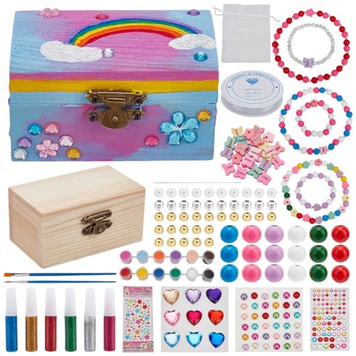 WEBEEDY 2 Packs DIY Hölzerne Box Craft Kit für Erwachsene DIY Square Jewelry Box Painting Kits mit Scharnierdeckel Schmuck Armbänder Halsketten Making Kit Weihnachtsgeschenk von WEBEEDY