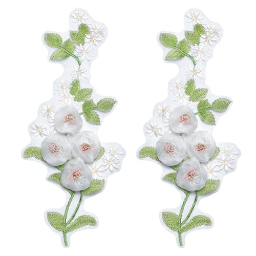 WEBEEDY 2 Pcs 3D Florale Spitze Stickerei Applique Blätter Rebe Nähen auf Patches Spitze Applique für DIY Nähen Zubehör Hochzeit Kleid Handtasche Kleidung Dekoration, 16x36cm von WEBEEDY