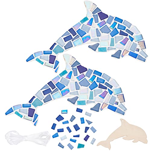 WEBEEDY 2 Set DIY Delphin Glasmosaik-Kit Delphin Bastelset für Erwachsene Mosaik Delphin DIY Kreative Basteln für Erwachsene Geburtstagsgeschenk Mosaik Wandkunst von WEBEEDY