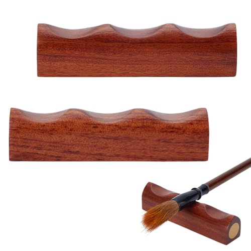 WEBEEDY 2 Stück Holz Pinselhalter Mit Kupfereinlage Handwerk Kalligrafie Stiftständer Schreibtisch Pinselablage Für Zeichnen Malen Und Kalligrafie Büroschreibtischdekoration 10x2x2.5cm von WEBEEDY