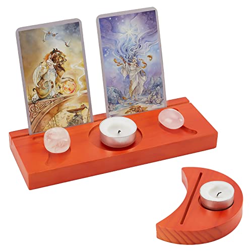 WEBEEDY 2 Stück Holz Tarot Kartenhalter Mondphasen Tarotkarten Altar Kartenhalter Tarot Kartenständer Handgefertigte Display Ständer Für Hexen-Wahrsagewerkzeuge Dekoration Wicca-Ritualzubehör von WEBEEDY