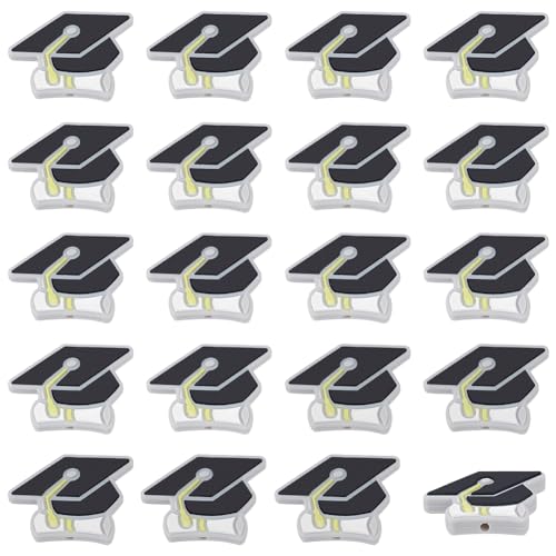 WEBEEDY 20 PCS Graduation Silikonperlen Cartoon Bachelor's Kappe Focal Silikonperlen für Stifte Schlüsselanhänger Halskette machen flache Bulk lose Perlen für Erwachsene DIY Crafts(3.1x2cm) von WEBEEDY