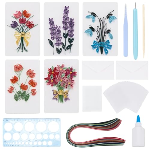 WEBEEDY 20 Set DIY Blumen Quilling Grußkarte Papier Karten Herstellung Kit Mit Papier Quilling Streifen Werkzeug Handgemachte DIY Einzigartige Blumenkarten Für alle Anlässe Zum Geburtstag,Neujahr von WEBEEDY