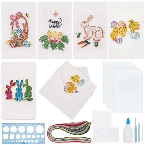 WEBEEDY 20 Set DIY Oster Papierquilling Kit Für Erwachsene Anfänger 5 Stile Osterhasen Küken Grußkarten Set Mit Papierquilling Streifen Werkzeug Und Anleitung von WEBEEDY