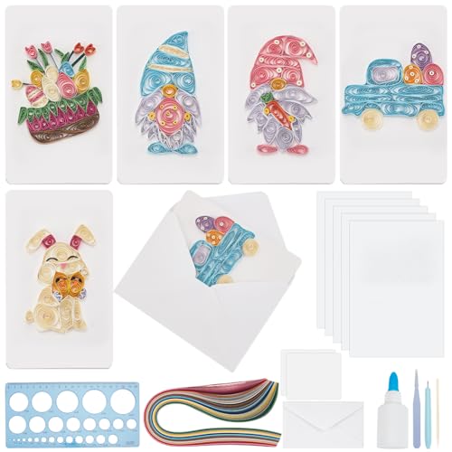 WEBEEDY 20 Set DIY Oster Tag Papier Quilling Kit Für Erwachsene Anfänger 5 Stile Osterhasen Wichtel Grußkarten Bastelset Mit Papier Quilling Streifen Werkzeugen Und Anleitung von WEBEEDY