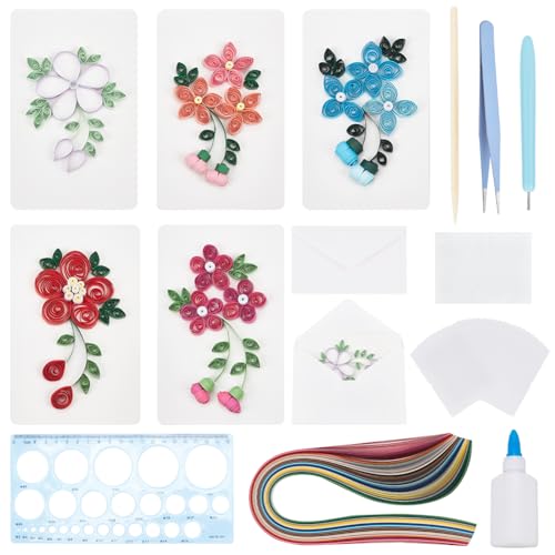 WEBEEDY 20 Set DIY Quilling Blank Card Kit Mit Anleitung Blumen Quilling Grußkarte Mit Blankopapier DIY Einzigartige Karten Für Geburtstag Valentinstag Hochzeit von WEBEEDY