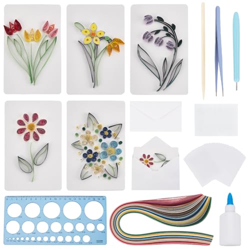 WEBEEDY 20 Sets Papier Quilling Kit für Erwachsene Anfänger DIY Bouquet Quilling Grußkarte Making Kit mit Anleitung DIY Einzigartige Bouquet Karten für alle Anlässe für Geburtstag,Neujahr,Thanksgiving von WEBEEDY