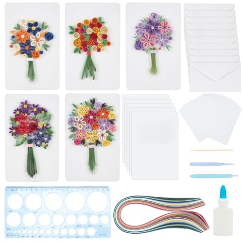 WEBEEDY 20 Sets Papier-Quilling-Set Blumen-Quilling-Grußkarte Blumen-Grußkarte Blumenkarten-Quilling-Set Mit Papier-Quilling-Streifen, Handgefertigte 3D-Quilling-Karte für Freundin, Mutter, Geburtstag von WEBEEDY