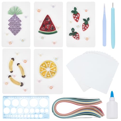 WEBEEDY 20 Sets Papier-Quilling-Set DIY Obst Grußkarte machen Kits Mit Papier-Quilling-Streifen Werkzeugen Und Zubehör Papier-Quilling-Set Für Anfänger DIY Handgefertigtes Kunsthandwerk von WEBEEDY