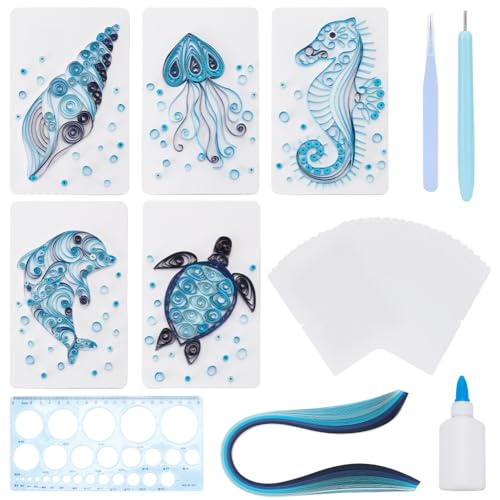 WEBEEDY 20 Sets Papier-Quilling-Set DIY Ozean-Grußkarte Herstellung Bausätze Mit Papier-Quilling-Streifen, Zubehör DIY Handgefertigtes Kunsthandwerk Zuhause Zimmer Wanddekoration Kreatives Geschenk von WEBEEDY