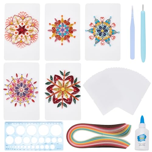 WEBEEDY 20 Sets Papier-Quilling-Sets Für Anfänger DIY-Mandala-Quilling-Kartenherstellungs-Sets Mit 36 Farbstreifen, 20 Karten, Papier-Quilling-Werkzeuge Und Zubehör, Zuhause Zimmer Wanddekoration von WEBEEDY