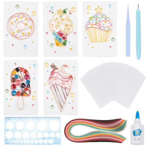 WEBEEDY 20 Sets Papier-Quilling-Sets Für Anfänger DIY-Quilling-Karten-Bastelsets Für Süße Leckereien Mit 36 Farbstreifen, 20 Karten, Papier-Quilling-Werkzeuge Und Zubehör Zuhause Zimmer Wanddekoration von WEBEEDY