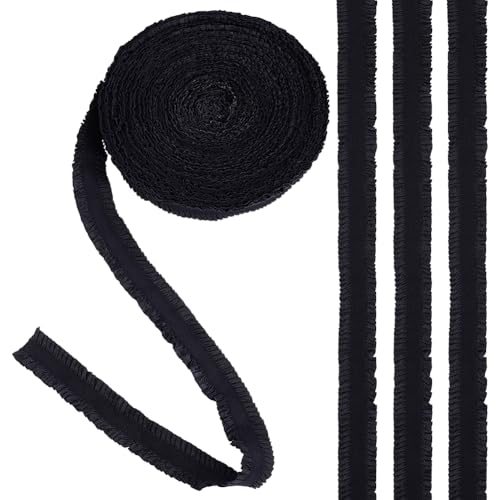 WEBEEDY 20 Yard Elastische Spitzenborte 2.5 cm Breit Doppelter Rüschenbesatz Schwarz Dehnbarer Stoffband Für Nähen Kleider Geschenkverpackung Basteln von WEBEEDY