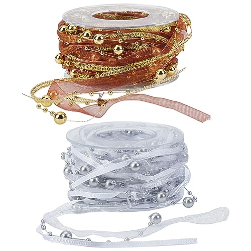 WEBEEDY 20M/65 Fuß Künstliche Perle Perlenband Chiffon Strang Zierleisten Girlande Kettenrolle für Hochzeitsdekoration Weihnachtsbaumdekoration Geschenk Bastelverpackung von WEBEEDY