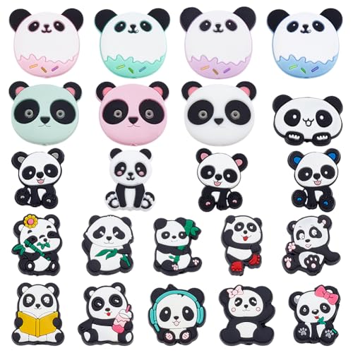 WEBEEDY 22 Stile Panda Silikon-Fokal-Perlen, Tier-Fokal-Perlen für Stifte, Schlüsselanhänger, kreative Panda-Perlen für Erwachsene, Armbänder, Schmuckherstellung, Bastelzubehör von WEBEEDY