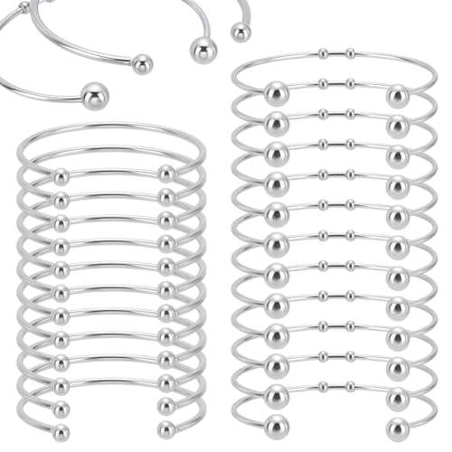 WEBEEDY 24 Pcs 2 Style Ball Ende Manschette Armband Ball Öffnung Einstellbar Bangle Wire Bangle Armband für Schmuck Machen DIY Armband Handwerk Zubehör für Geburtstag Geschenk, Silber,6,1/6,5cm von WEBEEDY