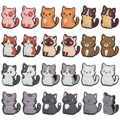 WEBEEDY 24 Stück 12 Styles Katzen Silikon Mittelstück Perlen Tier Silikon Mittelstück Perlen Für Stifte Schlüsselanhänger Herstellung Kreative Cartoon Katze Kätzchen Perlen Für DIY Handwerk Zubehör von WEBEEDY