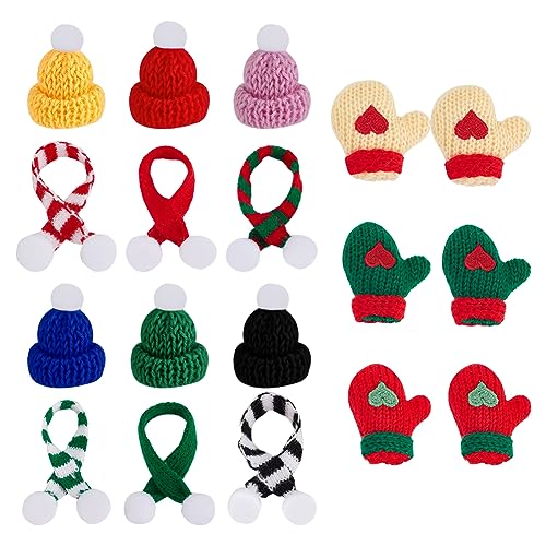 WEBEEDY 24 Stück Weihnachtsschmuck-Kits Mini-Weihnachtsmützen Weihnachtsschal und Strickhandschuhe Bastelzubehör Dekor für Weihnachten Flaschenschale Schneemanndekorationen Kranz Partyzubehör von WEBEEDY