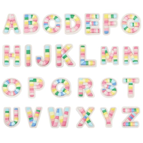 WEBEEDY 24 Styles Buchstaben Selbstklebende Aufkleber A-Z Cute Rainbow Letter Patch 3D Selbstklebende Gestickte Patches Aufkleber für DIY Kleidung Taschen Hüte (Regenbogen, 5,5cm) von WEBEEDY