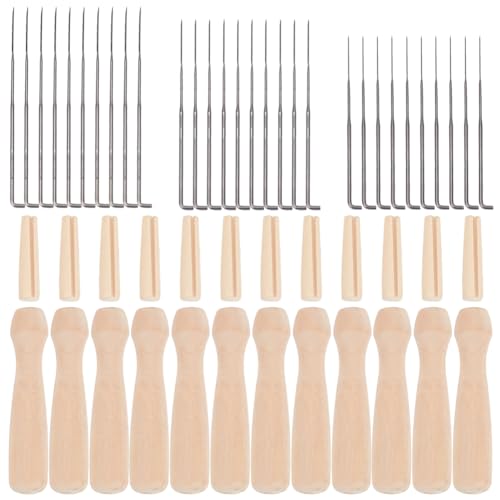 WEBEEDY 3 Größen Filznadeln-Set Poking-Filznadelstift Mit 12 Holz-Stanznadelhaltergriffen Für Wollfilzwerkzeug, Filzer, Anfänger, Bastelbedarf von WEBEEDY