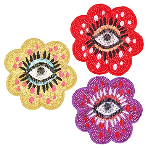 WEBEEDY 3 Stück Perlen Sonnenblumen Abzeichen Pailletten Augen Patches Bügelbild Aufnäher Patch Applikation zum Aufbügeln Aufnäher für DIY-Dekoration Gesticktes Abzeichen Rucksack Schuhe von WEBEEDY