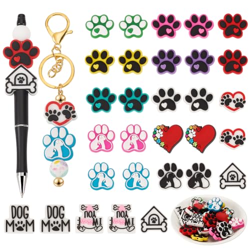 WEBEEDY 30 PCS 15 Styles Pfote Silikon Focal Perlen bunte Katze Hund Pfote Focal Silikon Perlen für Stifte Schlüsselanhänger machen flache Perlen für Erwachsene Schmuck machen DIY Crafts Zubehör von WEBEEDY