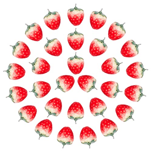 WEBEEDY 30 Stück Erdbeere Obst Charms Harz Erdbeere Schmuckanhänger Rote Erdbeere Hängen Ornamente Halskette Armband Anhänger für DIY Basteln Handwerk Ohrringe Schmuckherstellung Zubehör von WEBEEDY