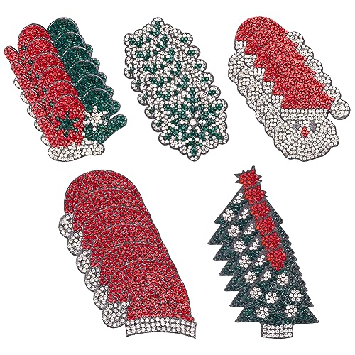 WEBEEDY 30 Stück Weihnachten Gestickte Patches Strassapplikationen Weihnachtsmann Weihnachtsbaum Schneemann Schneeflocke Handschuhe Bling Aufkleber Nähapplikationen für Hut T-Shirts Kleidung von WEBEEDY