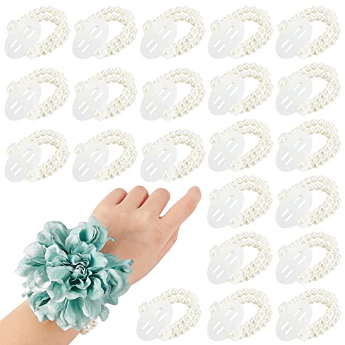 WEBEEDY 36 Stück Elastische Perle Handgelenk Corsage Band DIY Stretch Perle Hochzeit Handgelenk Corsage Armband Brautjungfer Hochzeit Elfenbein Hand Blume Dekor für Hochzeiten, Bankette von WEBEEDY