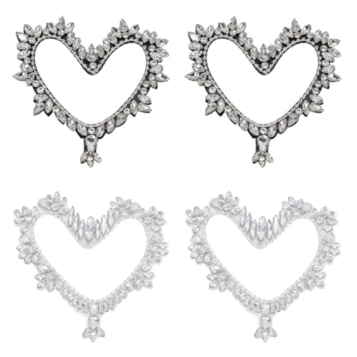 WEBEEDY 4 Pcs Herz Strass Aufnäher Handmade Strass Herz Nähen Sie auf Beaded Patch für Kleidung, Bling Crystal Love Patch Abzeichen für Valentinstag Jahrestag von WEBEEDY