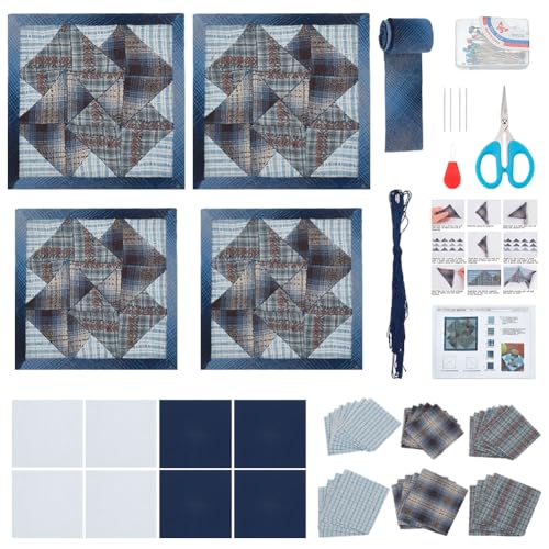 WEBEEDY 4 Set DIY Sashiko Kit Sashiko Patchwork Untersetzer Kit Sashiko Übungsprojekt Kit Mit Anleitungen Für Anfänger Erwachsene Untersetzer Herstellungs Kit Untersetzer Kunsthandwerksbedarf von WEBEEDY