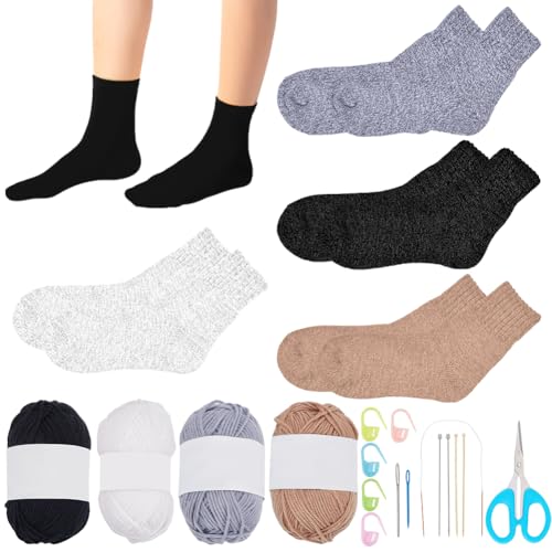 WEBEEDY 4 Set Socken Strickset Komplettes DIY Strickset Mit Hochwertigem Garn Und Detaillierter Anleitung Für Anfänger Erwachsene Einfach Zu Verwendendes Socken Strickstarterpaket Häkelbedarf von WEBEEDY