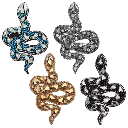 WEBEEDY 4 Stile Handgemachte Strass Schlange Perlen Patches Nähen Sie auf Crystal Snake Patch Applique 3D Dekorative Abzeichen DIY Kleidung Zubehör für Halloween Kleidung Tasche Schuhe von WEBEEDY