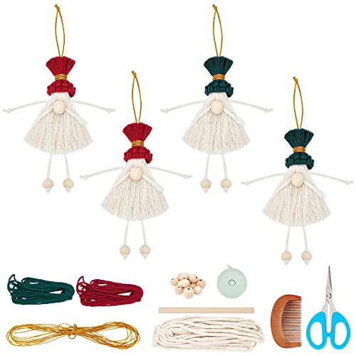 WEBEEDY 4 Stück Engel Puppe Anhänger Makramee-Set DIY Weihnachtsdekoration Baum hängende Ornamente Weihnachten Handwerk Elfen Weihnachtsanhänger Dekoration von WEBEEDY