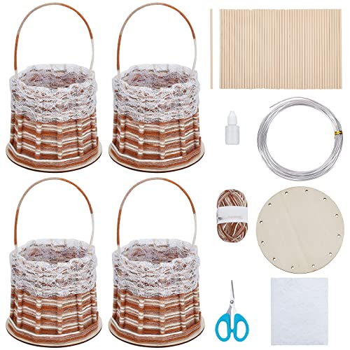 WEBEEDY 4 Stück Korbflecht Set Mini Rattan Korb mit Henkel Geflochtener Korb Spitze Geflochtener Blumenkorb Hochzeitskorb Körbchen Geschenkkorb für Hochzeit Tisch Zuhause Landhausstil Dekor von WEBEEDY