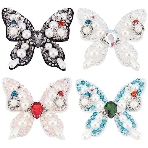 WEBEEDY 4 Stück Schmetterling Strass Perlen Patches Stickerei Patches nähen auf Perle Applikationen Kristall Strass Abzeichen für Kleidung Tasche Hosen Schuhe Dekoration von WEBEEDY