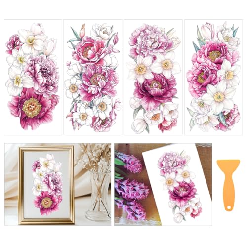 WEBEEDY 4 Styles Blume Rub auf Transfers für Kunsthandwerk und Kunst, 15x30cm Rosa Weiß Floral Abziehbilder, Wandbilder Blume Aufkleber für Möbel Umschlag Scrapbooking Karte Dekoration von WEBEEDY