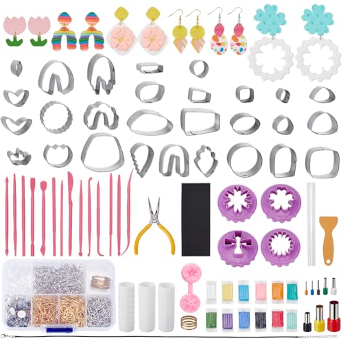 WEBEEDY 479 PCS DIY Ton Schmuck Set Für Erwachsene Anfänger Blumen Thema Polymer Ton Schmuck Herstellungs Set Mit Ohrring Haken Stecker Wachsschnur Halskette Kreatives Ton Set Ideales Tonhandwerk von WEBEEDY