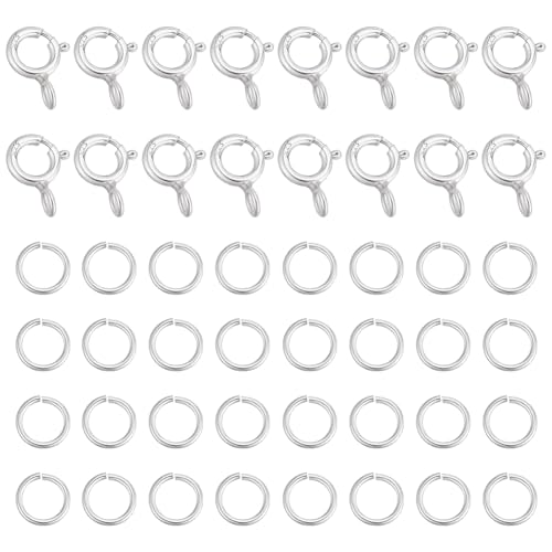 WEBEEDY 48 Stück 925 Sterling Silber Federring-Verschluss und Sprungringe für die Schmuckherstellung, 5mm Federringverschluss offene Sprungringe für Armband Halskette Ohrringe Schlüsselanhänger von WEBEEDY