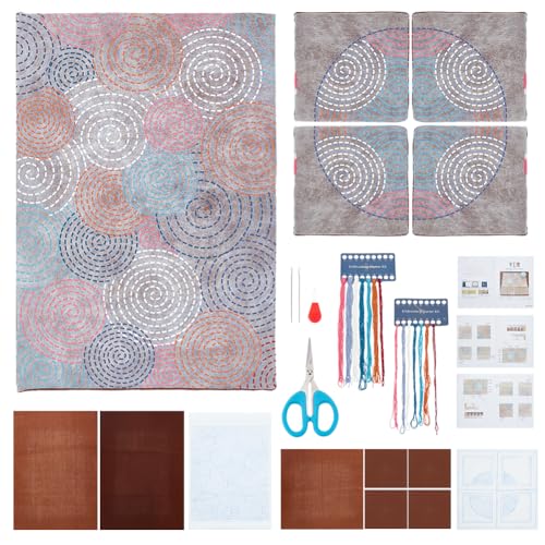 WEBEEDY 5 Set DIY Sashiko Kit Sashiko Untersetzer DIY Kit Für Anfänger Erwachsene Sashiko Tee Matte Übungsprojekt Ornamente Kit Mit Anleitungen Stickuntersetzer Kunstuntersetzer von WEBEEDY