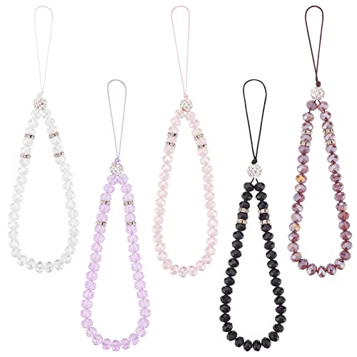 WEBEEDY 5 Stück Bead Telefonkette Handykette Perlen Handyanhänger Kristall Perlen Telefon Charm Strap Bling Telefon Schlüsselanhänger Charm für Frauen und Mädchen von WEBEEDY