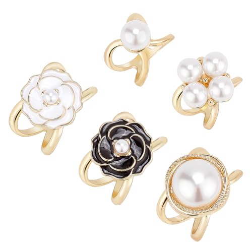 WEBEEDY 5 Stück Elegante Perle Blumen Schal Ring Clip Kleidung Ecke Geknotet Knopf Perle Blume Schal Broschen Schnalle Schal Clip Schnalle von WEBEEDY