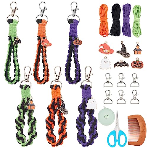 WEBEEDY 6 Set Halloween Makramee Armband Schlüsselanhänger Handgefertigtes Armband Geflochtenes Handgelenk Schlüsselanhänger Handgefertigtes Handgelenk Lanyard Handyhalter für Frauen und Mädchen von WEBEEDY