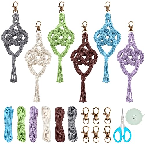 WEBEEDY 6 Set Makramee Schlüsselanhänger Set Mit Josephine Knoten Glücksbringern Weben Handwerk Boho Makramee Schlüsselanhänger Kit Für Erwachsene Anfänger Makramee Zubehör Mit Anleitung von WEBEEDY