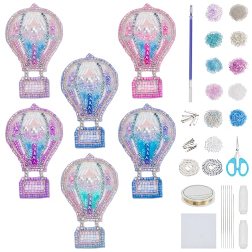 WEBEEDY 6 Sets DIY Heißluftballon Patch Kit Perlen Patchwork Brosche Pin Haarspange machen, Pailletten Strass Perlen Stickerei Patches für Nähen, bestickte Patches Applique für Kleidung, Schuhe von WEBEEDY