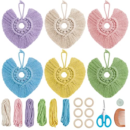 WEBEEDY 6 Sets DIY Makramee Set für Anfänger Herz Ornamente Boho Wandbehang Kreiere deinen eigenen Herz Wandhänger Dekor DIY Makramee Kit Für Zuhause Hochzeit Party Valentinstag Dekoration von WEBEEDY