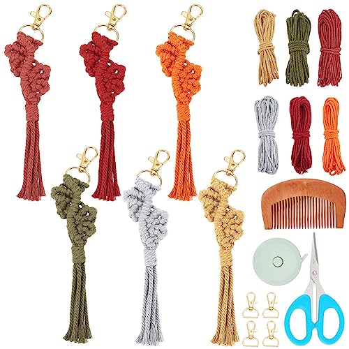 WEBEEDY 6 Sets Makramee Schlüsselanhänger Set DIY Makramee Herbstranken Und Blattmuster Für Boho Taschenanhänger Makramee Set Für Erwachsene von WEBEEDY